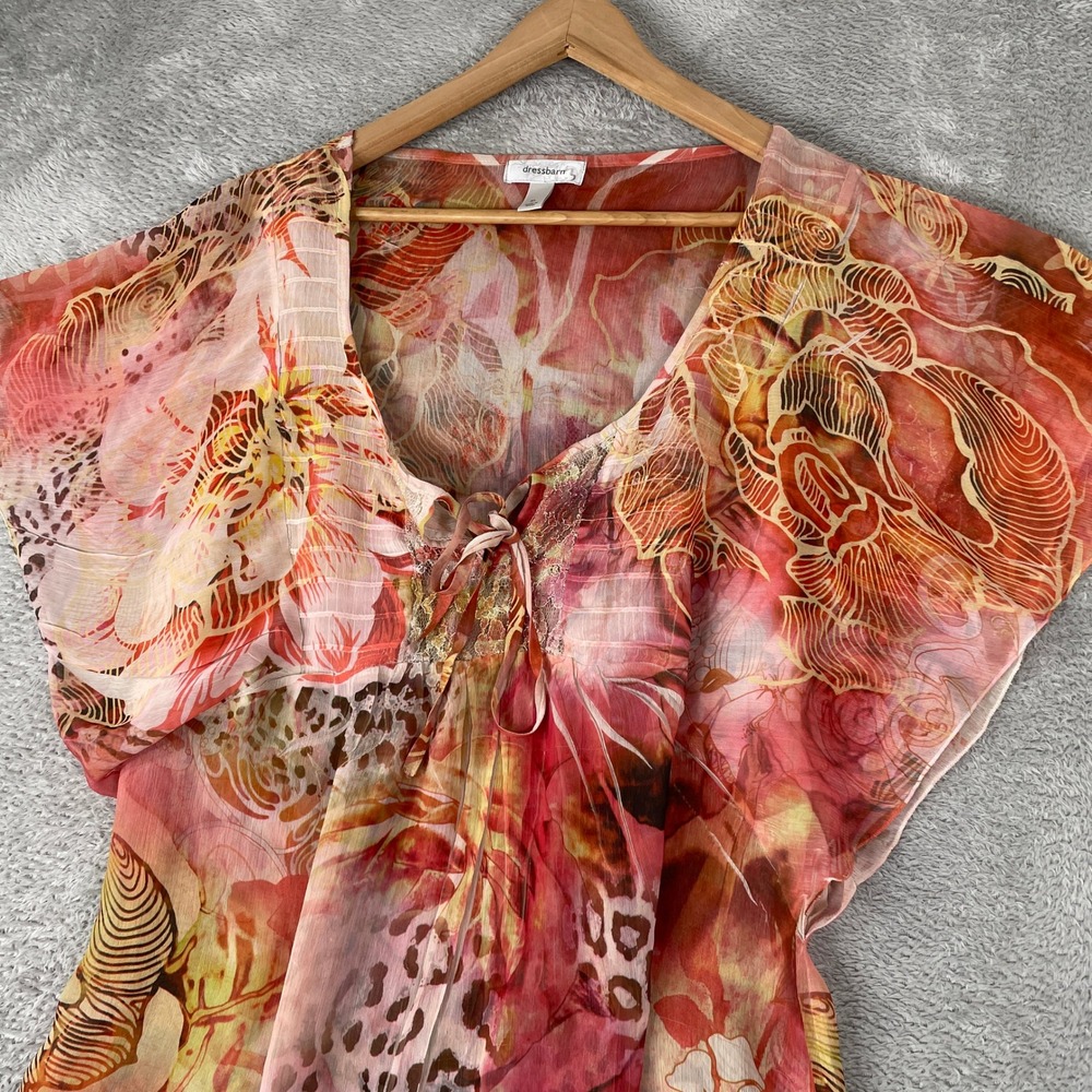 Dressbarn Blouse Womens XL Pink Floral Leopard Y2K Fairycore Sheer Boho Top - Picture 4 of 8